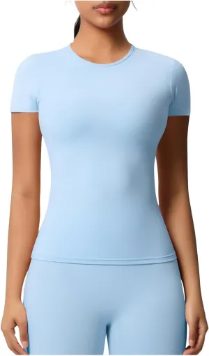 HGps8w Women's Short Sleeve Workout Sports Tops Basic Crewneck Casual 2025 Summer Quick Dry Athletic Yoga Shirts