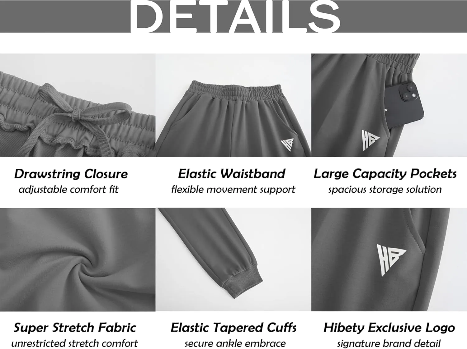 HIBETY Boys Athletic Pants, Moisture-Wicking Breathable Cotton Sweatpants with Elastic Drawstring