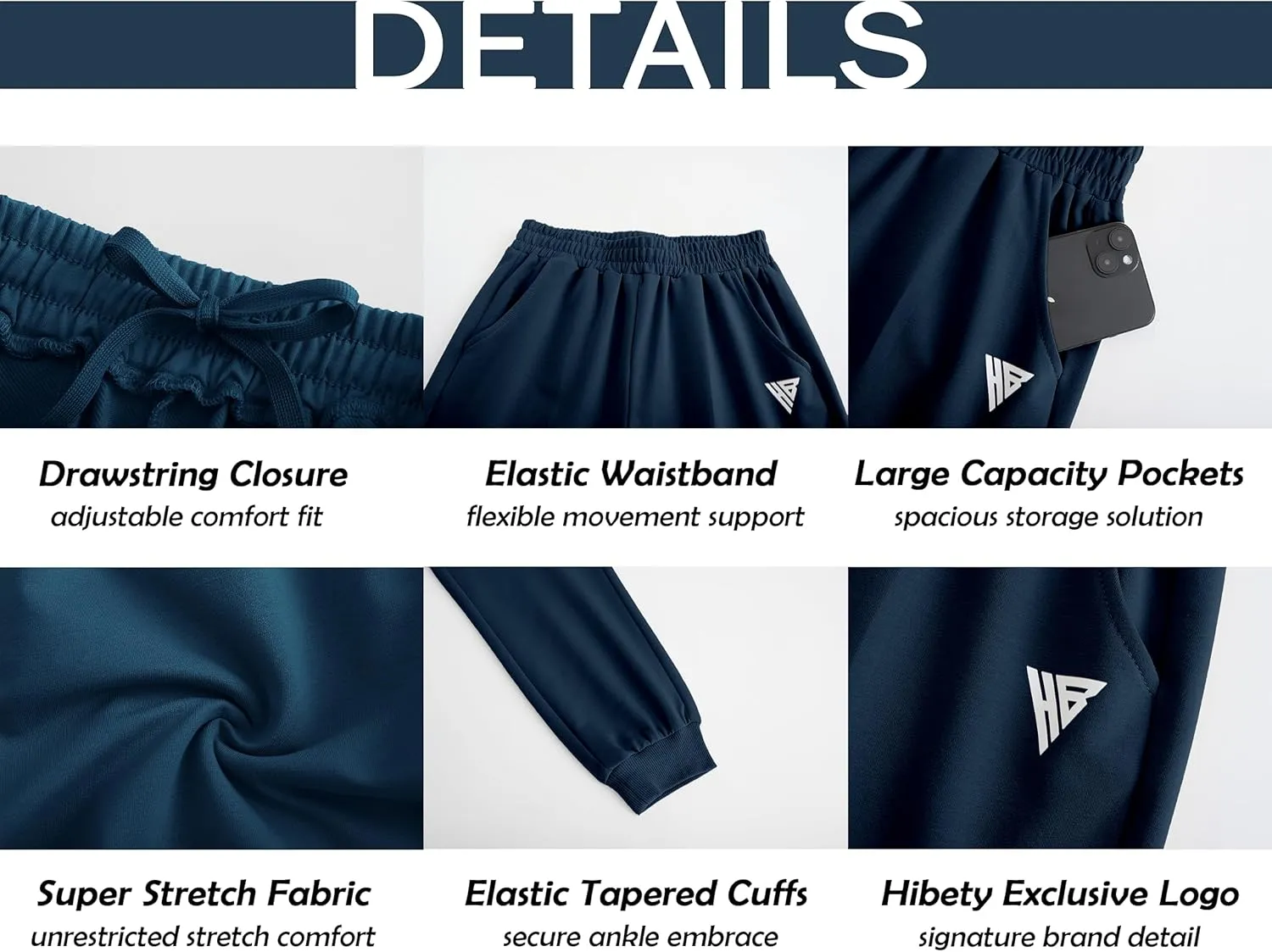 HIBETY Boys Athletic Pants, Moisture-Wicking Breathable Cotton Sweatpants with Elastic Drawstring