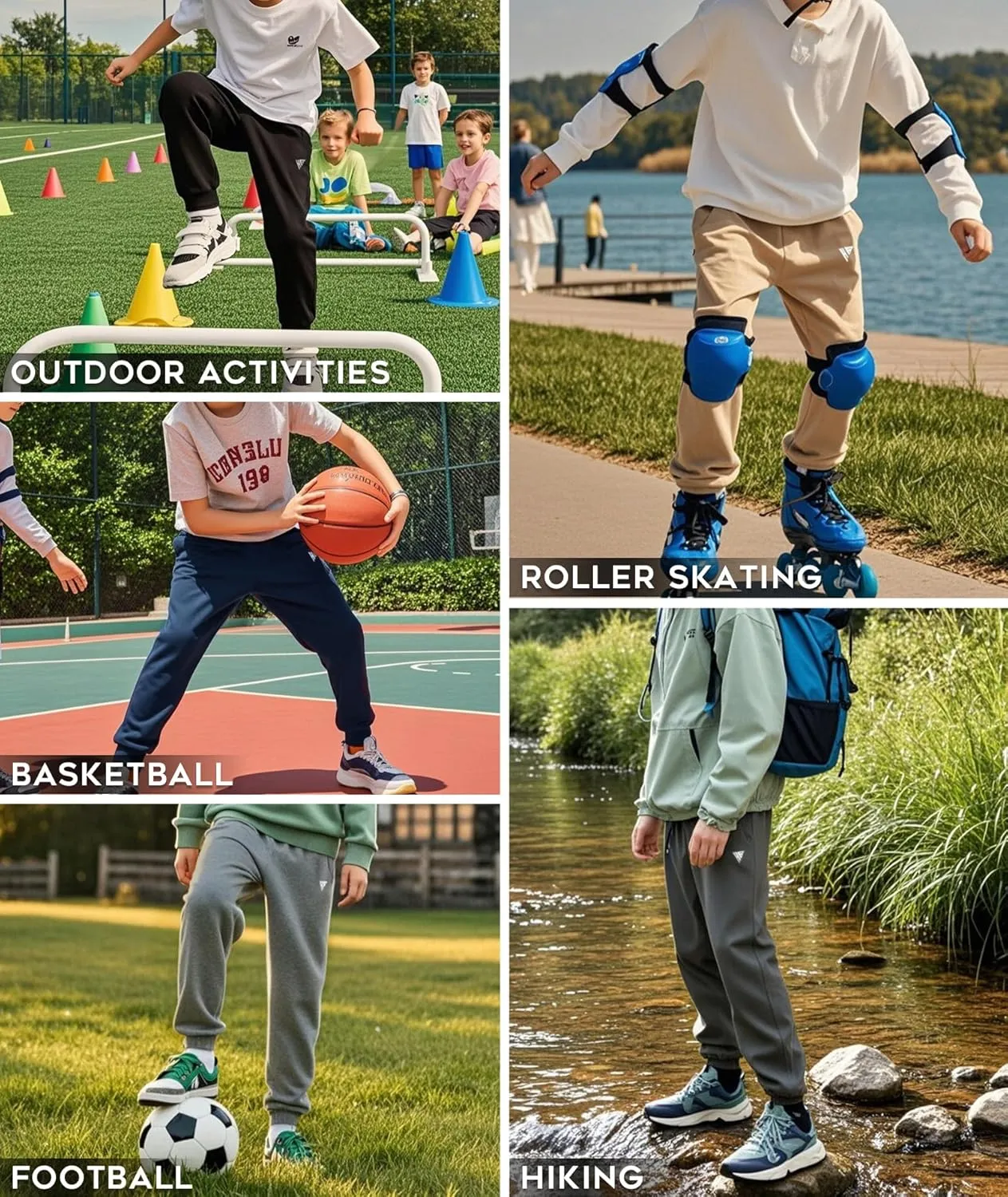 HIBETY Boys Athletic Pants, Moisture-Wicking Breathable Cotton Sweatpants with Elastic Drawstring