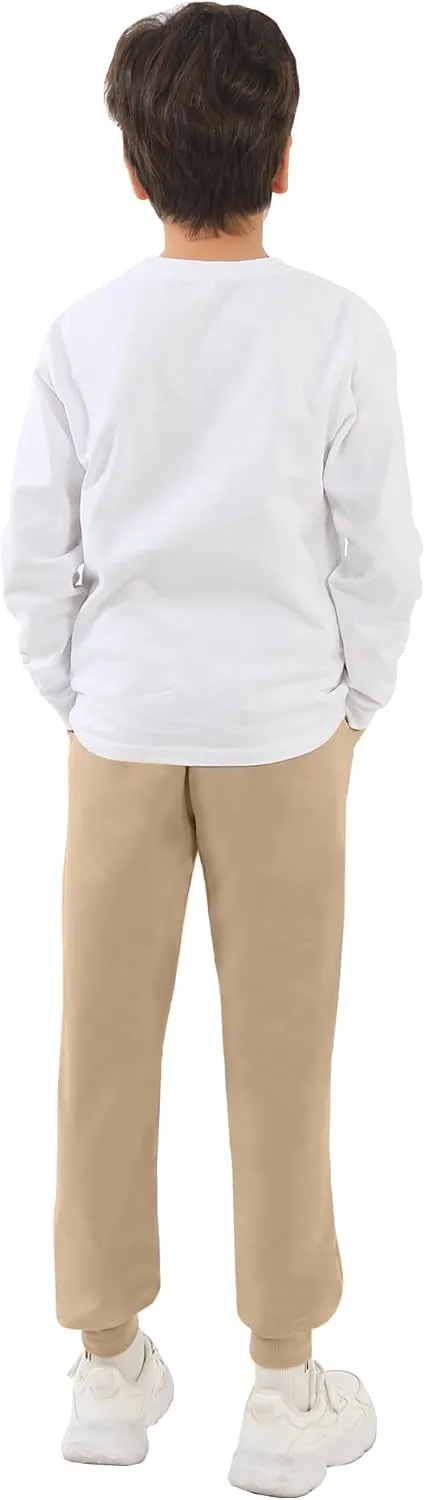 HIBETY Boys Athletic Pants, Moisture-Wicking Breathable Cotton Sweatpants with Elastic Drawstring