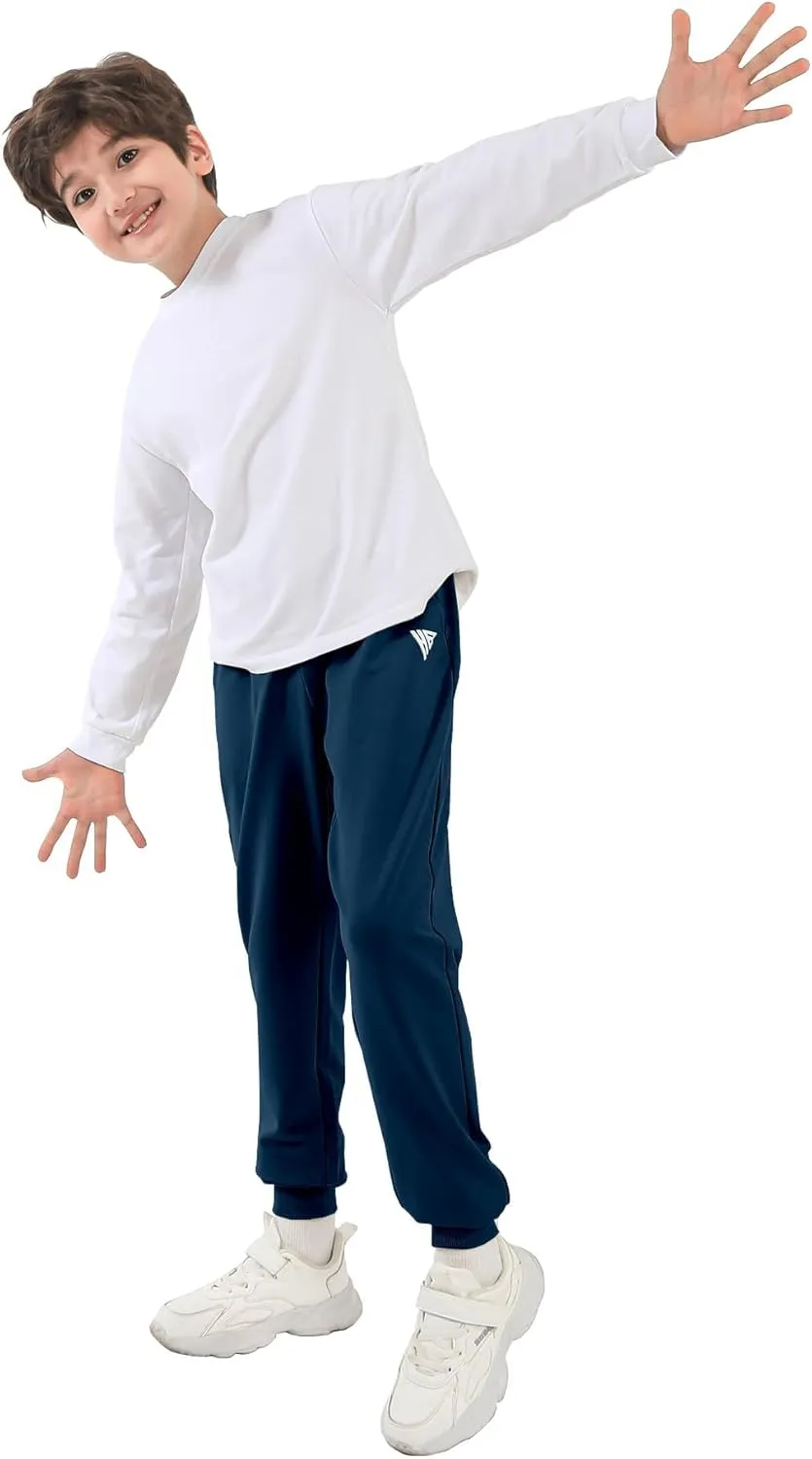 HIBETY Boys Athletic Pants, Moisture-Wicking Breathable Cotton Sweatpants with Elastic Drawstring