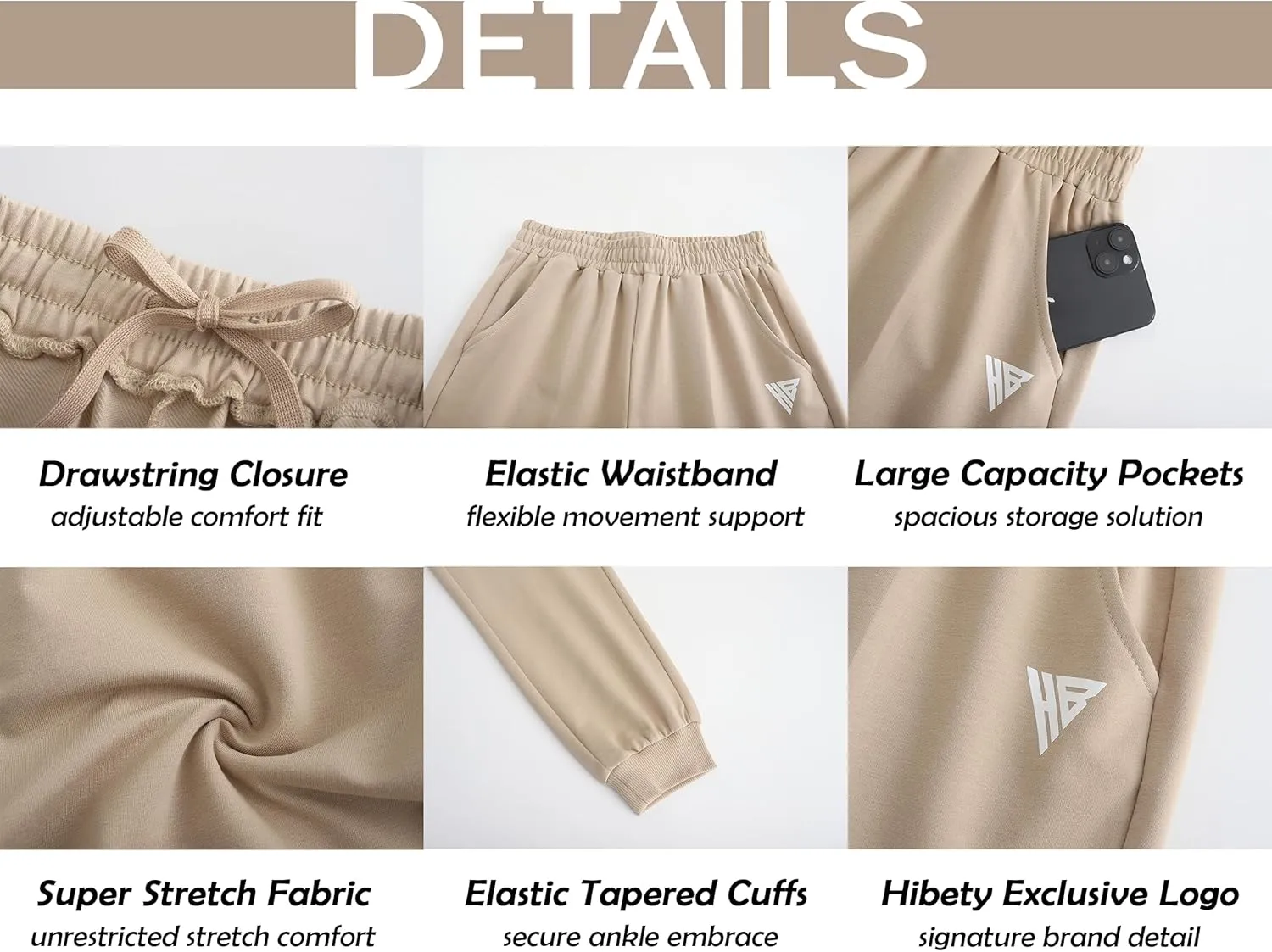 HIBETY Boys Athletic Pants, Moisture-Wicking Breathable Cotton Sweatpants with Elastic Drawstring