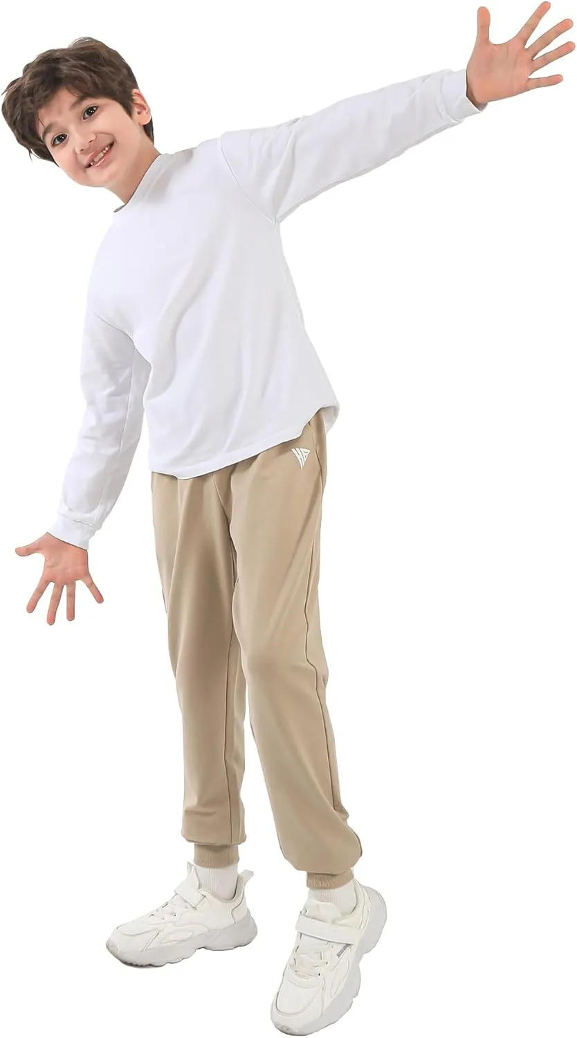 HIBETY Boys Athletic Pants, Moisture-Wicking Breathable Cotton Sweatpants with Elastic Drawstring