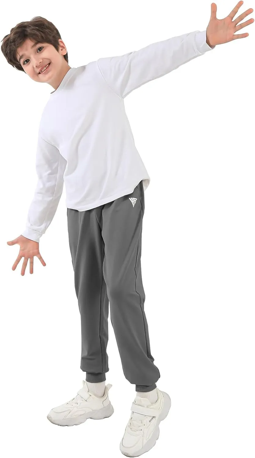 HIBETY Boys Athletic Pants, Moisture-Wicking Breathable Cotton Sweatpants with Elastic Drawstring