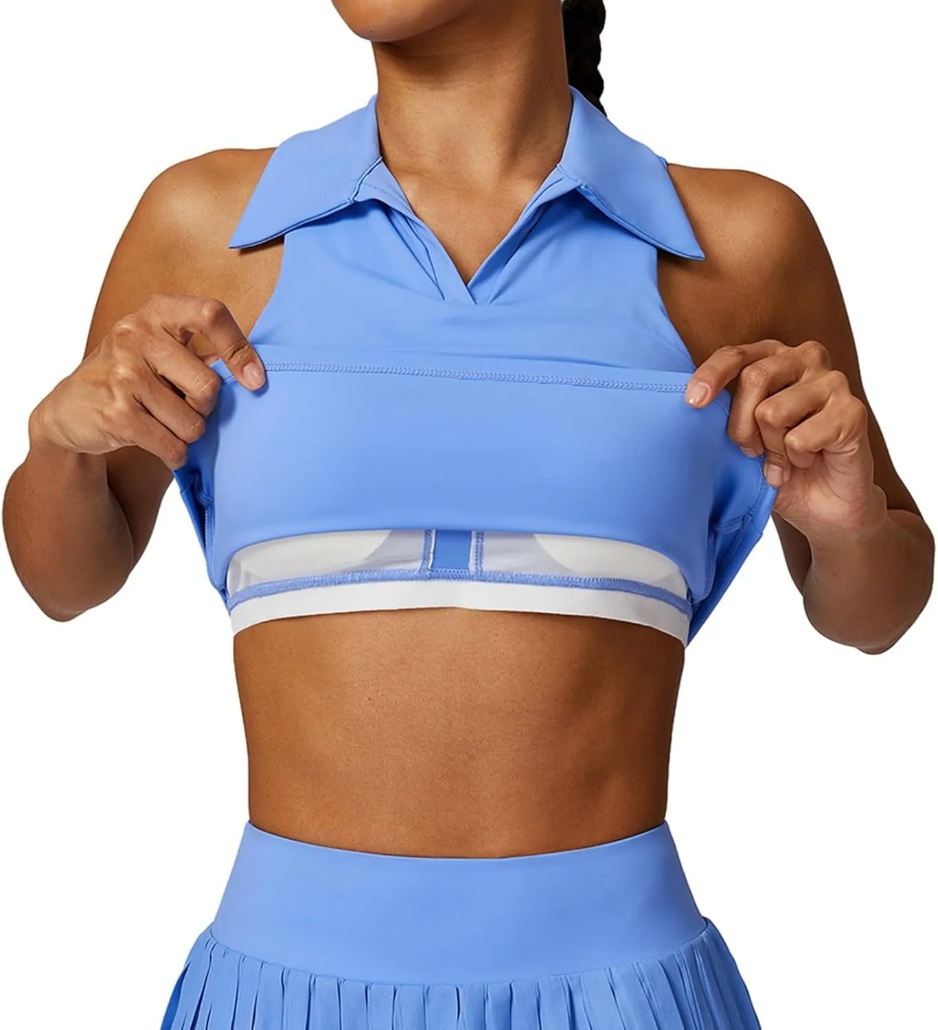 Hotfiary Women Workout Crop Top Athletic Tank Tops Tennis Golf Sleeveless Collar Vest Shirt Padded Sport Bra Quick Dry