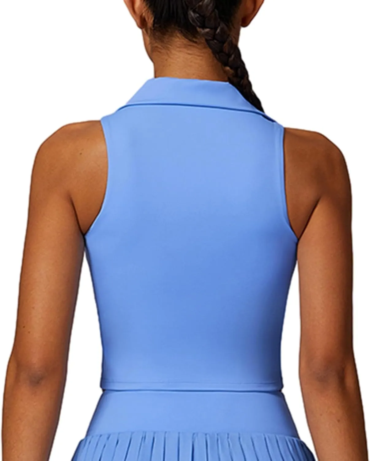 Hotfiary Women Workout Crop Top Athletic Tank Tops Tennis Golf Sleeveless Collar Vest Shirt Padded Sport Bra Quick Dry