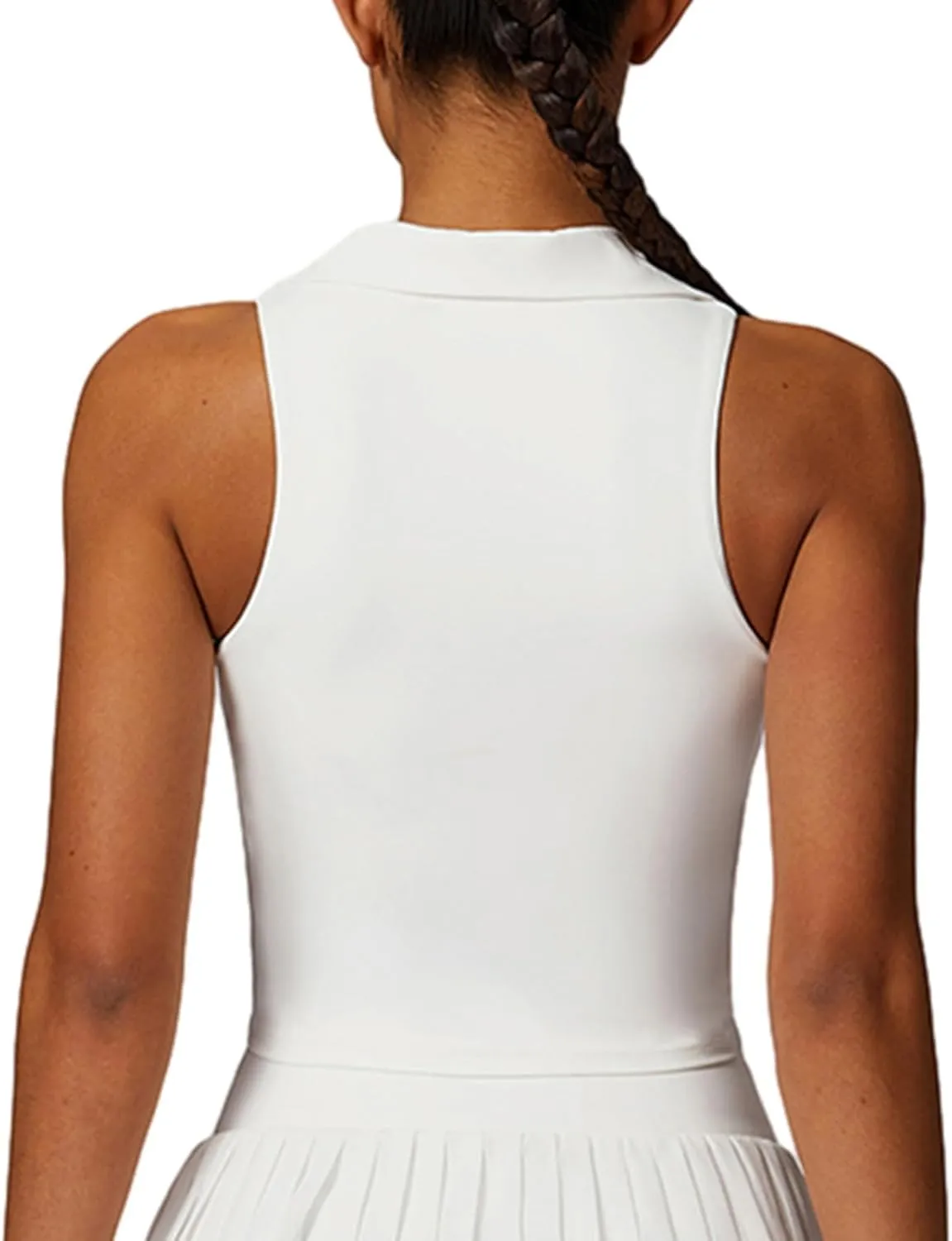 Hotfiary Women Workout Crop Top Athletic Tank Tops Tennis Golf Sleeveless Collar Vest Shirt Padded Sport Bra Quick Dry