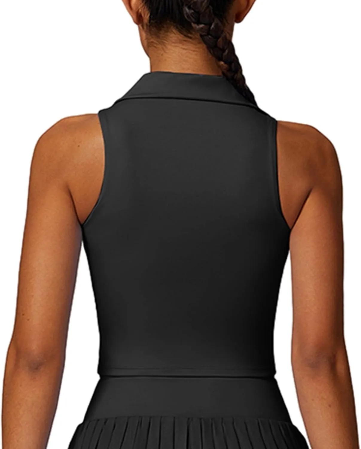 Hotfiary Women Workout Crop Top Athletic Tank Tops Tennis Golf Sleeveless Collar Vest Shirt Padded Sport Bra Quick Dry