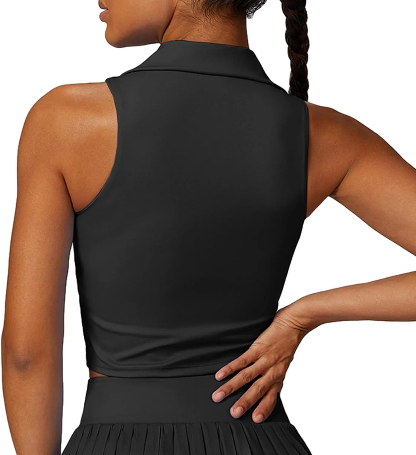 Hotfiary Women Workout Crop Top Athletic Tank Tops Tennis Golf Sleeveless Collar Vest Shirt Padded Sport Bra Quick Dry