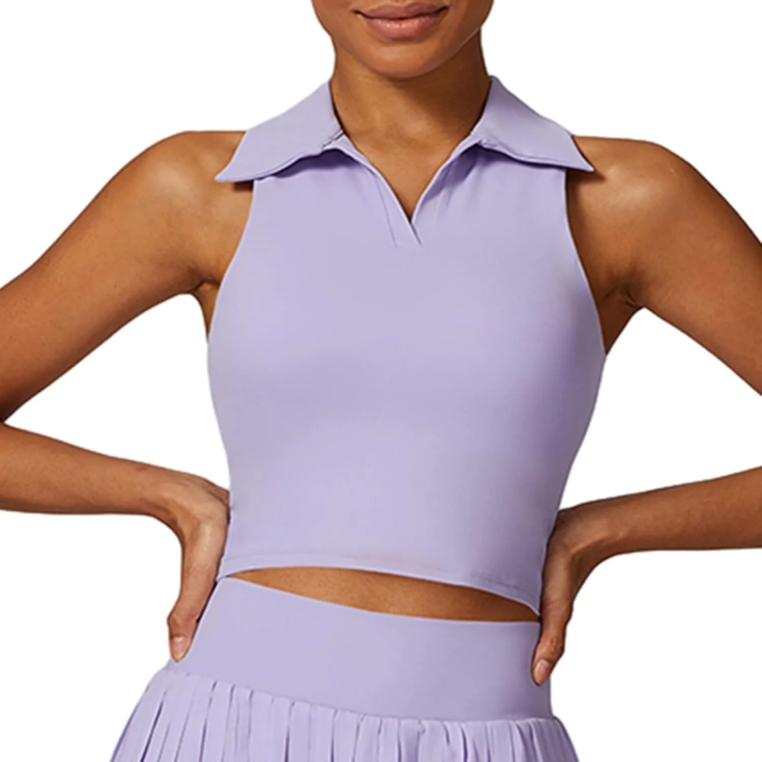 Hotfiary Women Workout Crop Top Athletic Tank Tops Tennis Golf Sleeveless Collar Vest Shirt Padded Sport Bra Quick Dry