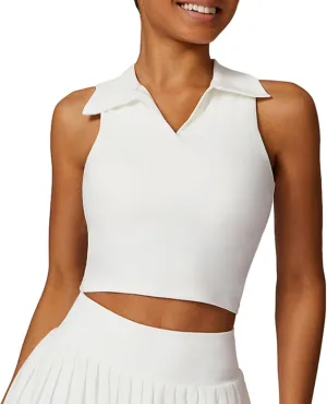 Hotfiary Women Workout Crop Top Athletic Tank Tops Tennis Golf Sleeveless Collar Vest Shirt Padded Sport Bra Quick Dry