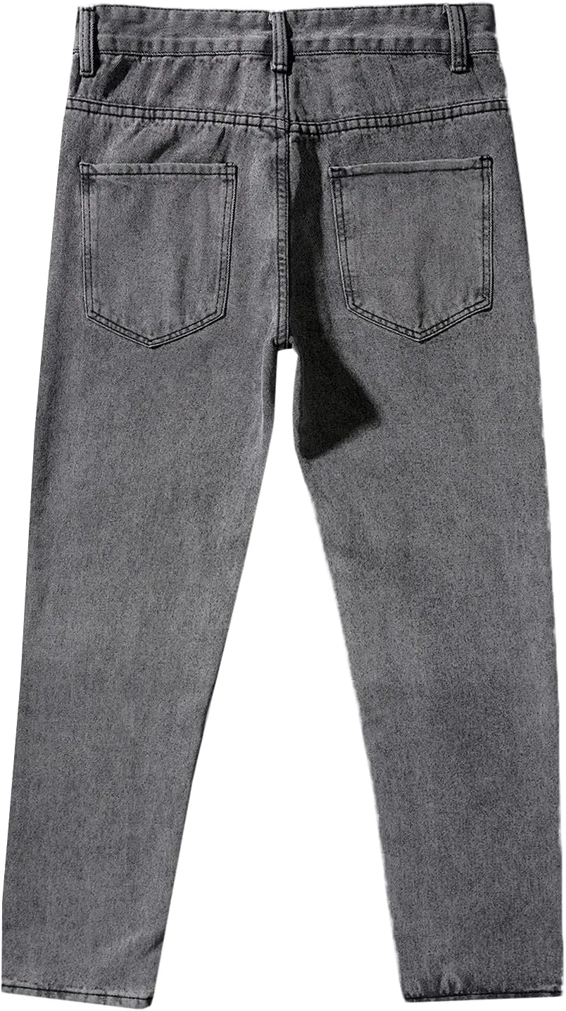 Hulpvktsgiq Men's Baggy Straight Leg Jeans Retro Solid Color Loose Fit Work Denim Pants Big&Tall