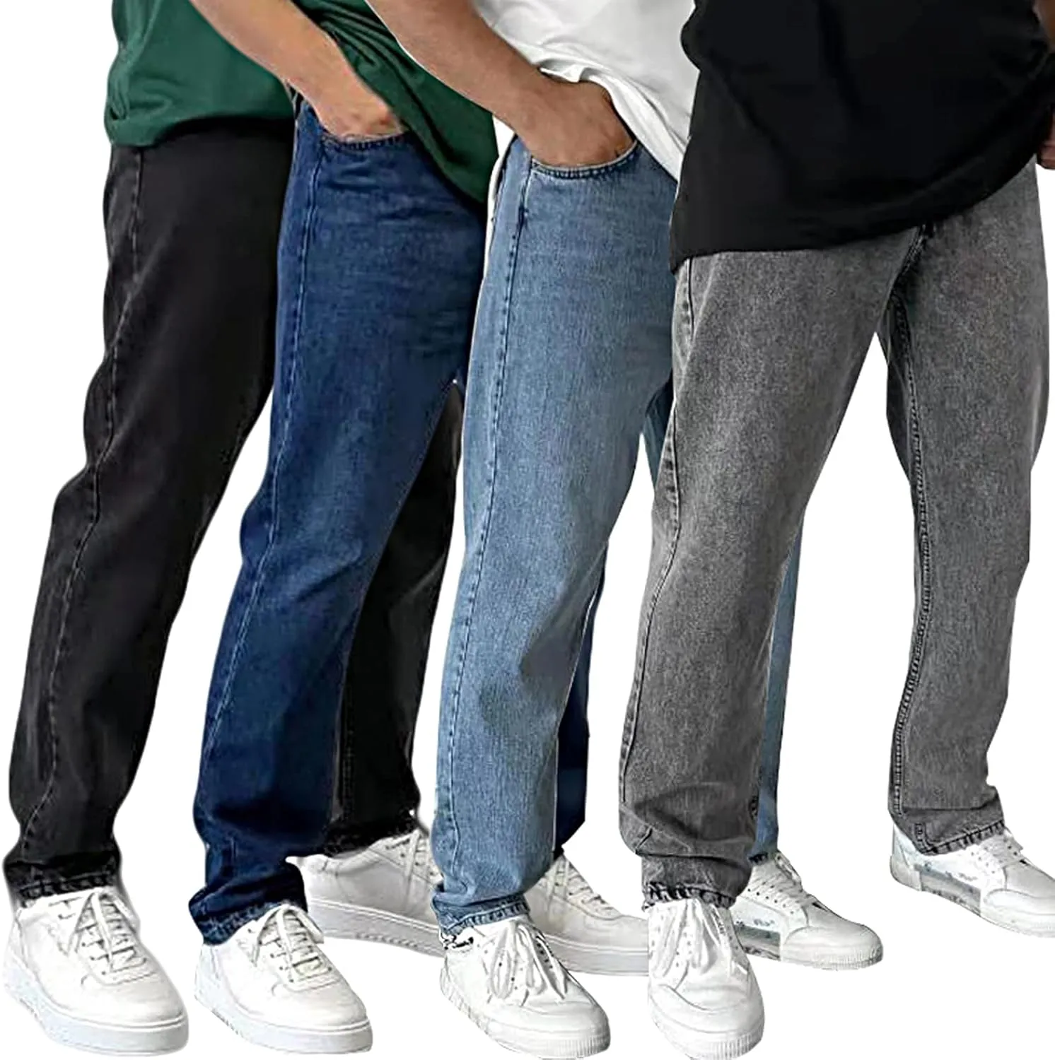 Hulpvktsgiq Men's Baggy Straight Leg Jeans Retro Solid Color Loose Fit Work Denim Pants Big&Tall