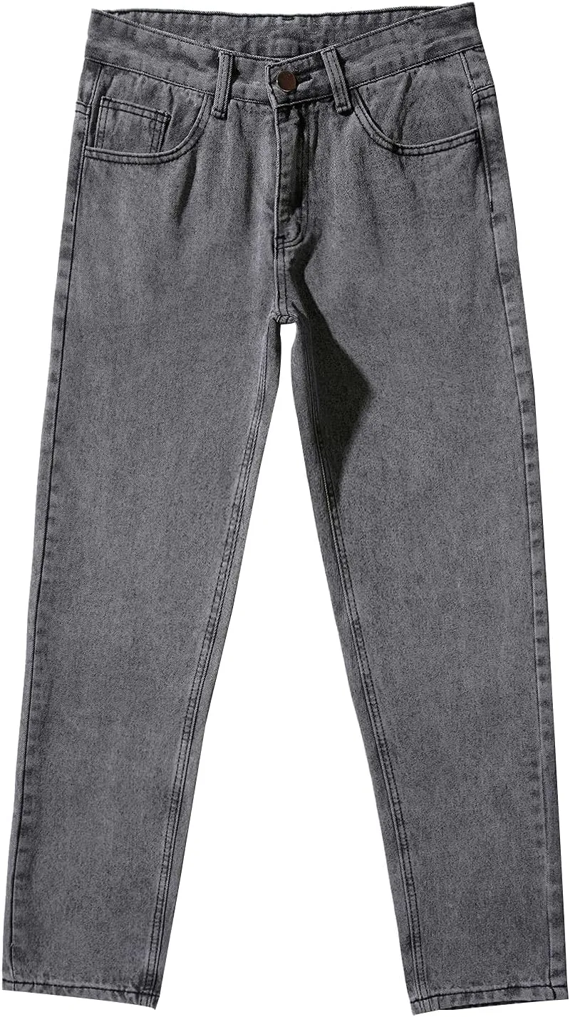 Hulpvktsgiq Men's Baggy Straight Leg Jeans Retro Solid Color Loose Fit Work Denim Pants Big&Tall