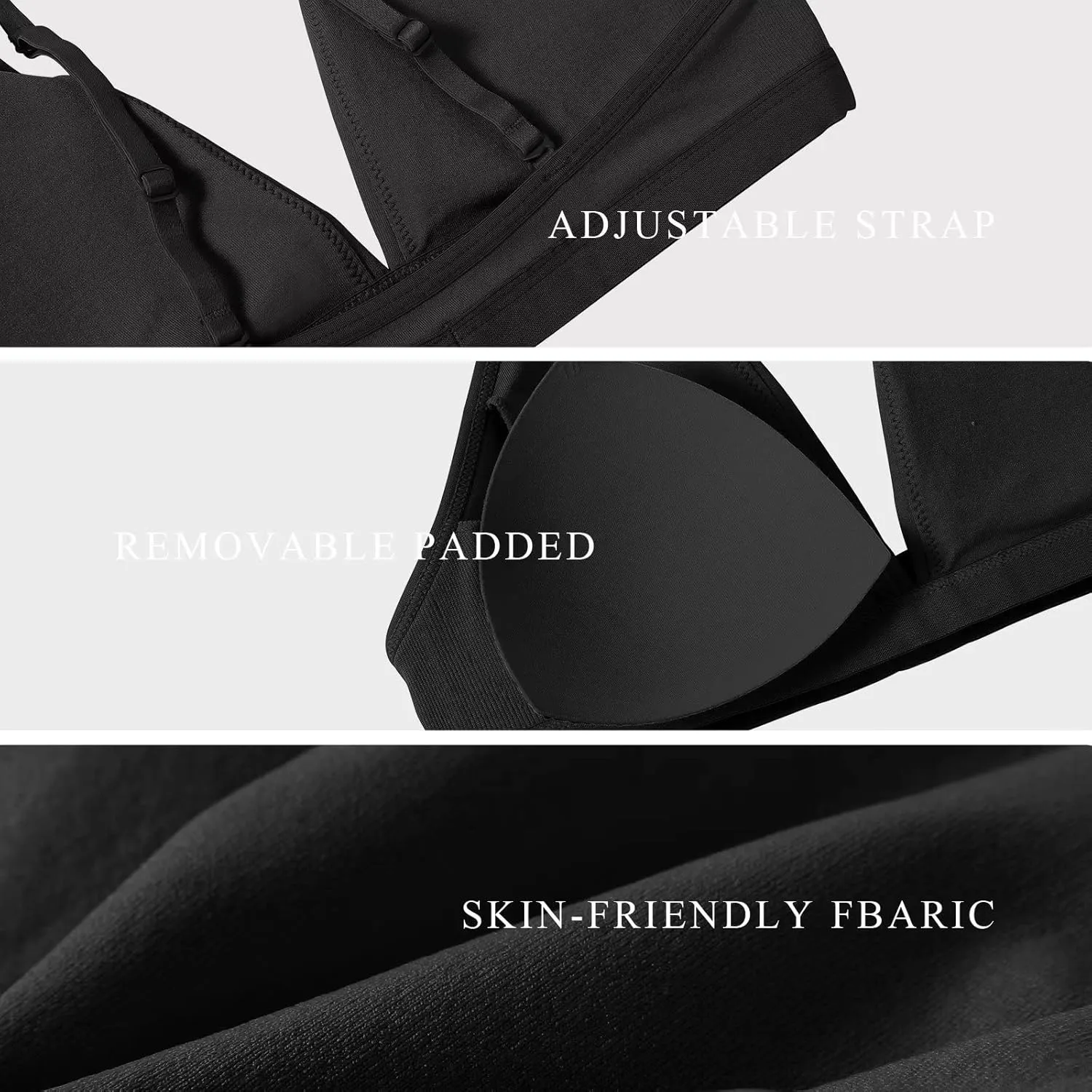 INIBUD Bralette for Women Removable Padded Bra Yoga Seamless V Neck Triangle Adjustable Straps Wireless