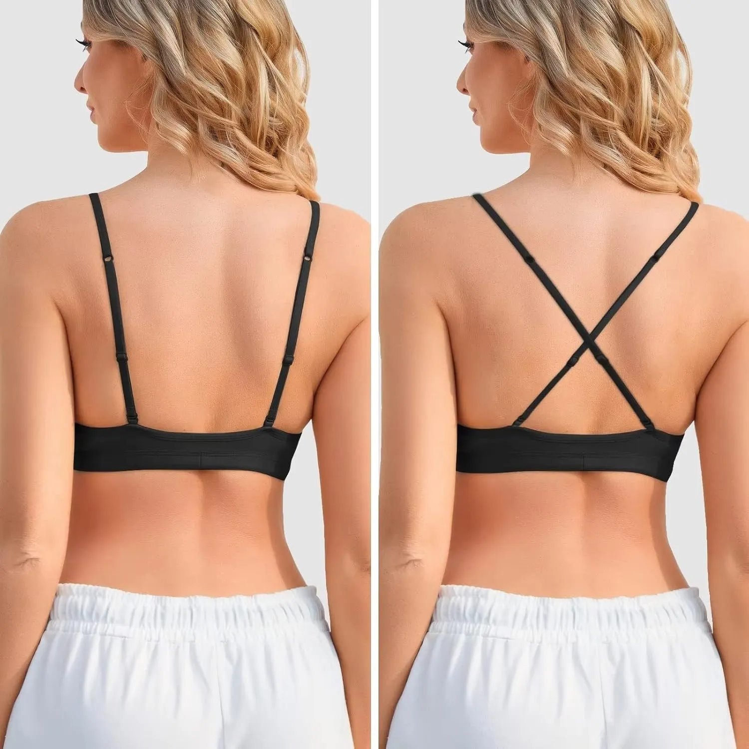 INIBUD Bralette for Women Removable Padded Bra Yoga Seamless V Neck Triangle Adjustable Straps Wireless