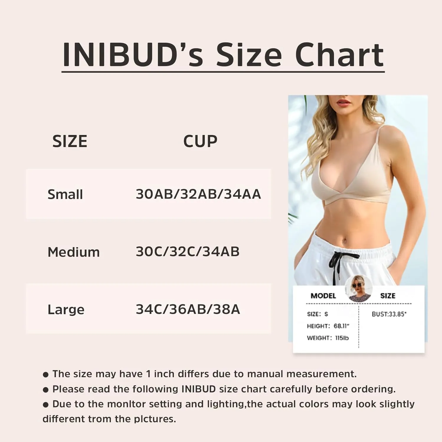 INIBUD Bralette for Women Removable Padded Bra Yoga Seamless V Neck Triangle Adjustable Straps Wireless