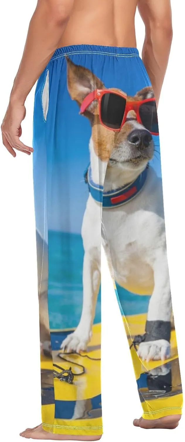 Jack Russell Dog Surfer Blue Ocean Men's Pajama Pants Sleepwear Lounge Pajama Bottoms