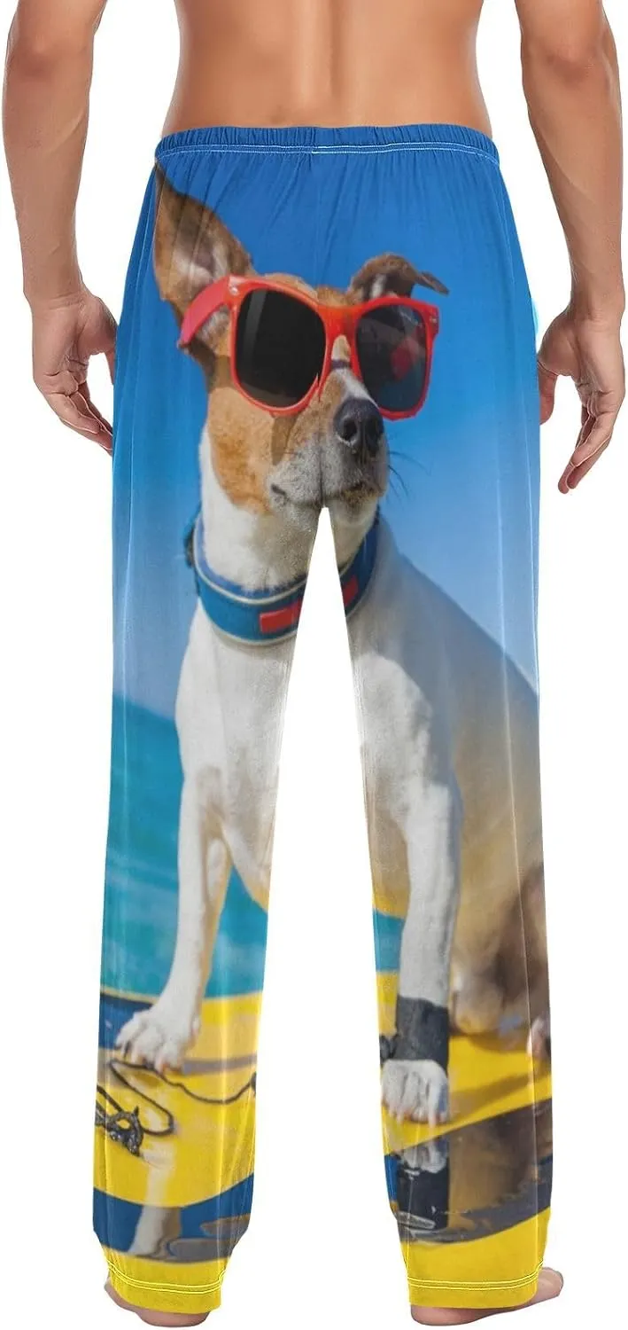 Jack Russell Dog Surfer Blue Ocean Men's Pajama Pants Sleepwear Lounge Pajama Bottoms