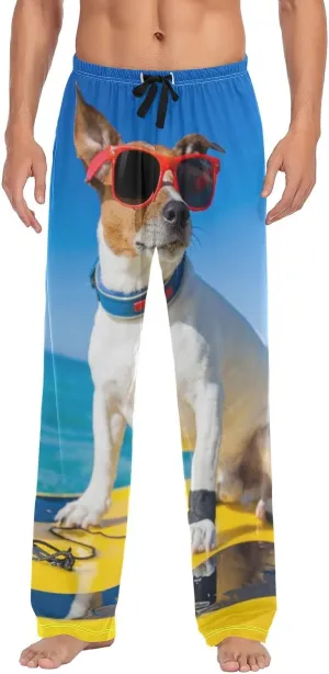 Jack Russell Dog Surfer Blue Ocean Men's Pajama Pants Sleepwear Lounge Pajama Bottoms