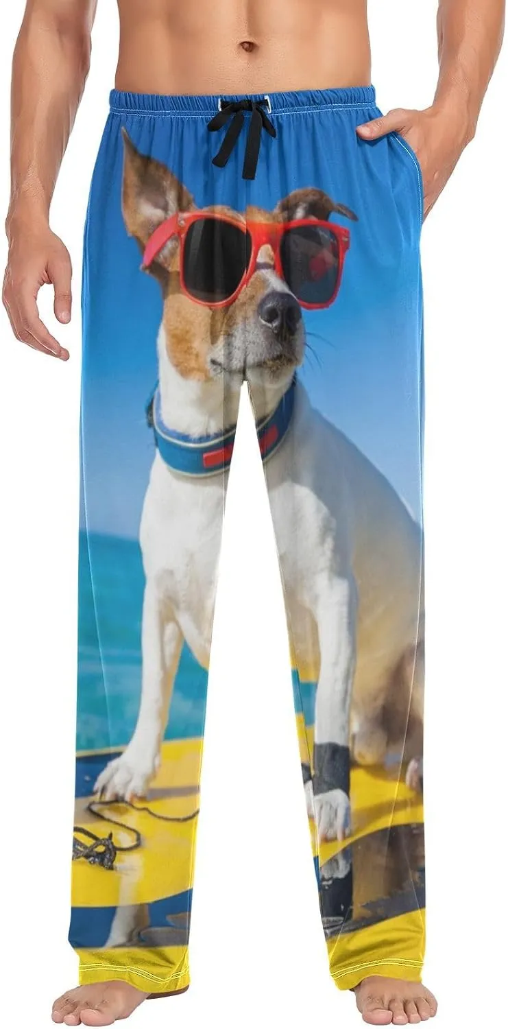 Jack Russell Dog Surfer Blue Ocean Men's Pajama Pants Sleepwear Lounge Pajama Bottoms