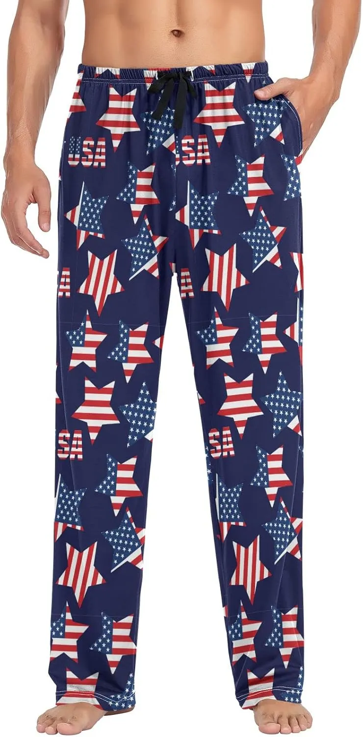 JUNZAN American Flag Stars Mens Pajama Pants Patriotic Funny Pajama Bottoms for Men Lounge Pants S