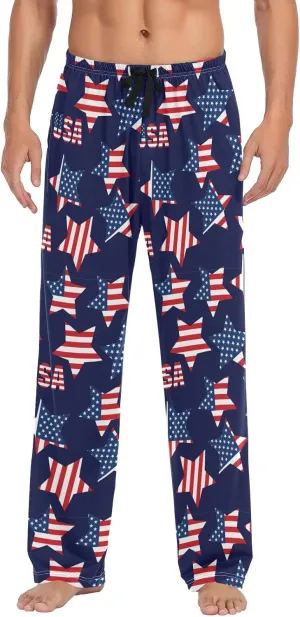 JUNZAN American Flag Stars Mens Pajama Pants Patriotic Funny Pajama Bottoms for Men Lounge Pants S