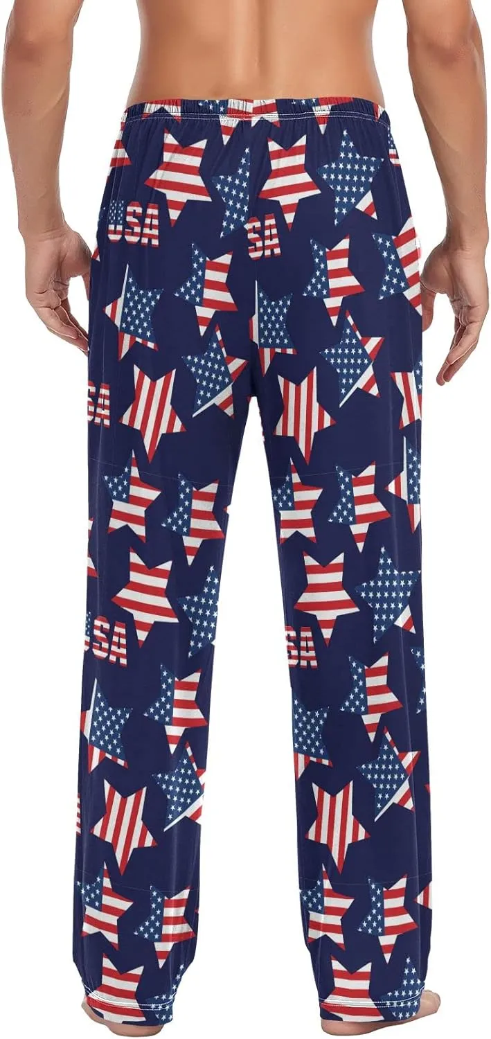 JUNZAN American Flag Stars Mens Pajama Pants Patriotic Funny Pajama Bottoms for Men Lounge Pants S