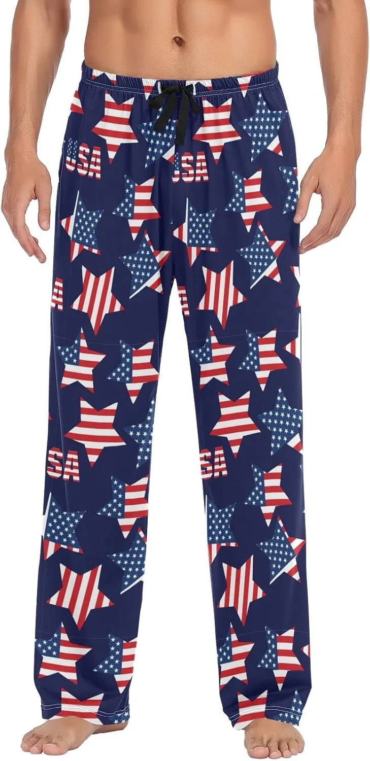JUNZAN American Flag Stars Mens Pajama Pants Patriotic Funny Pajama Bottoms for Men Lounge Pants S