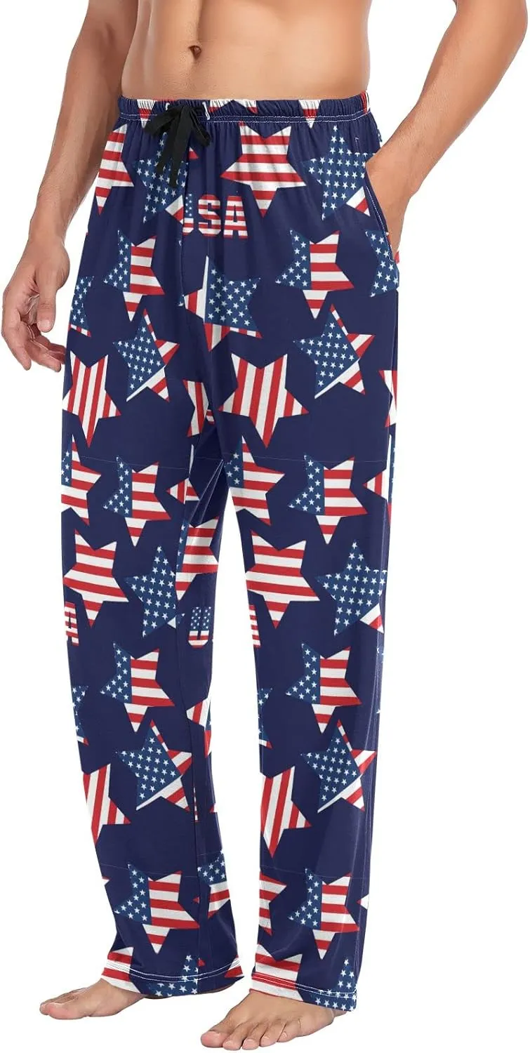 JUNZAN American Flag Stars Mens Pajama Pants Patriotic Funny Pajama Bottoms for Men Lounge Pants S
