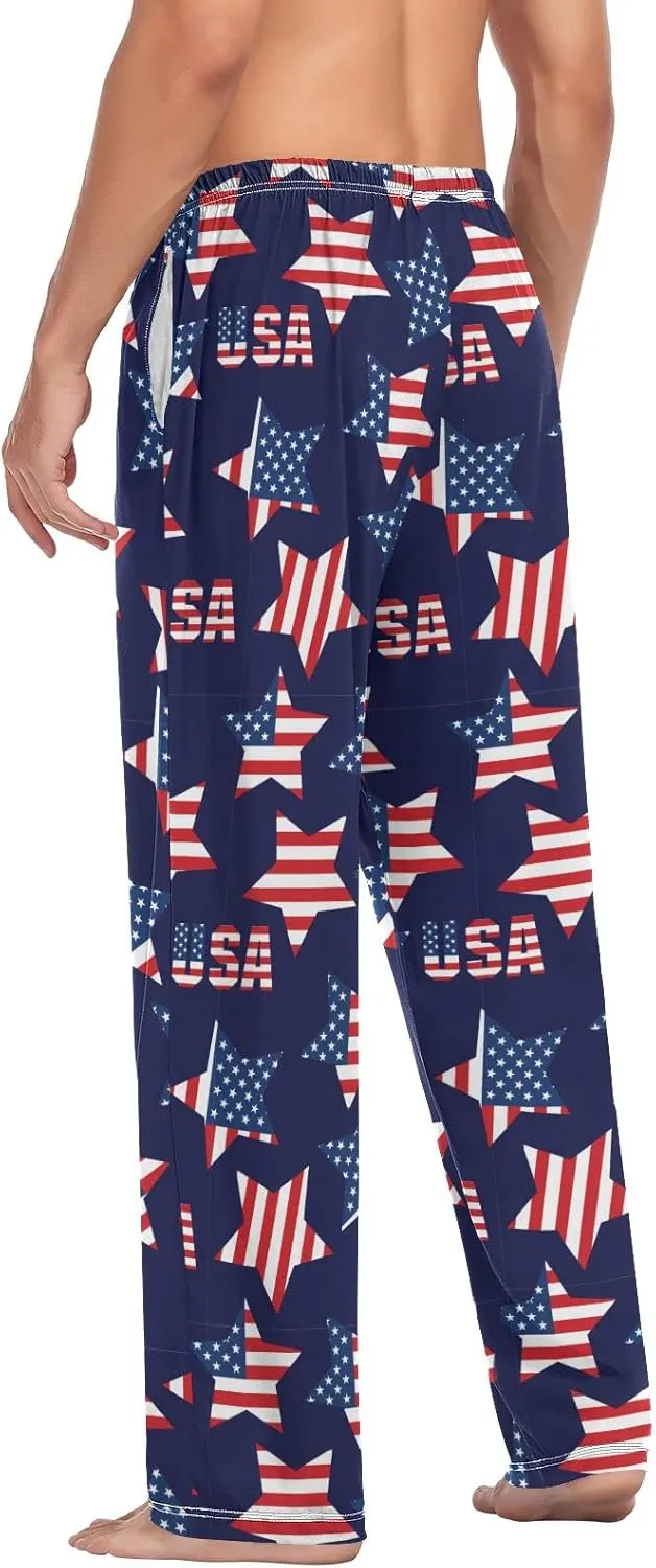 JUNZAN American Flag Stars Mens Pajama Pants Patriotic Funny Pajama Bottoms for Men Lounge Pants S