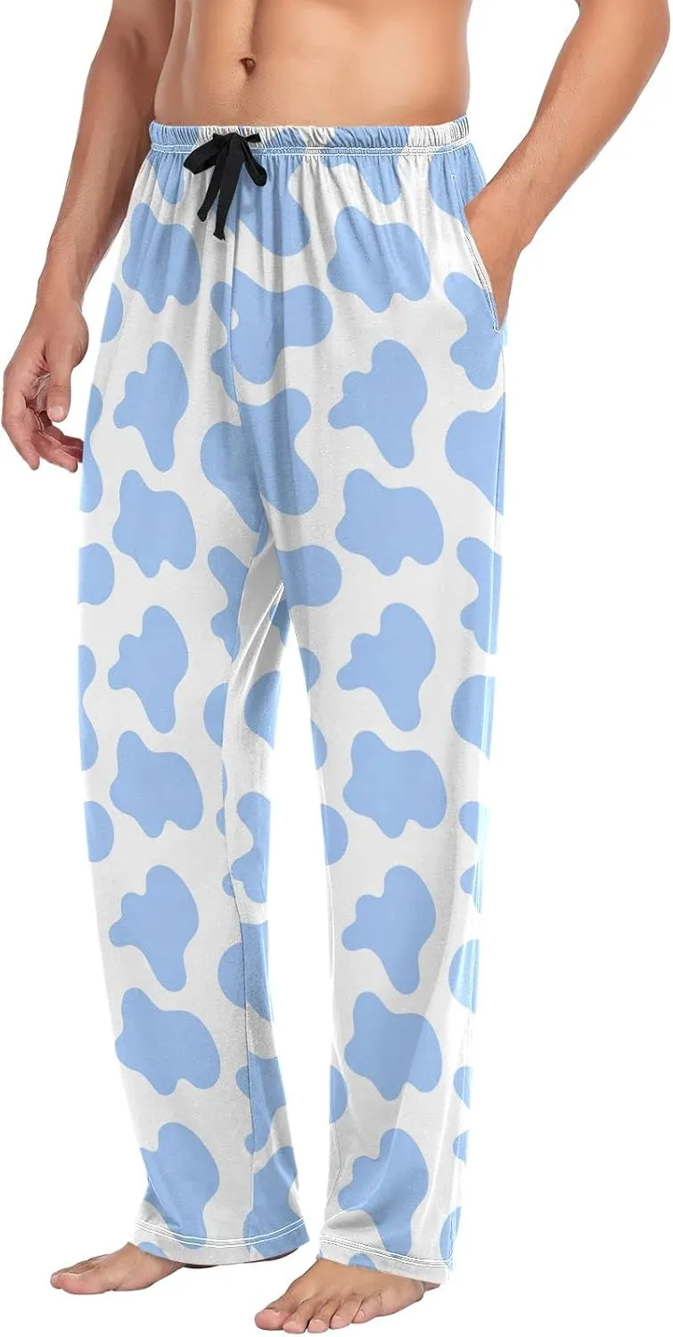 JUNZAN Cow Print Pajama Pants for Men Pj Pants Mens Pajama Bottoms Black White S