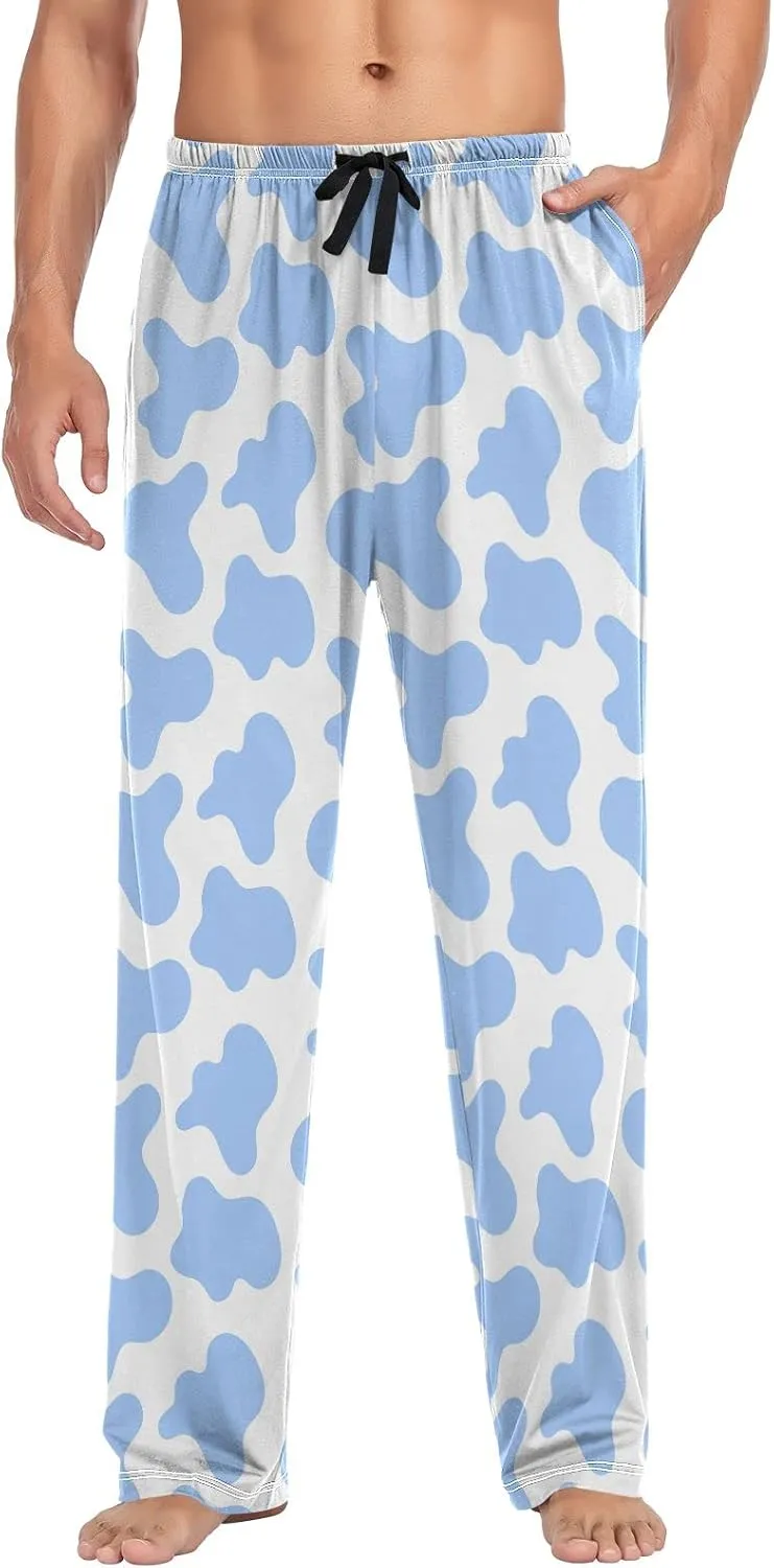 JUNZAN Cow Print Pajama Pants for Men Pj Pants Mens Pajama Bottoms Black White S