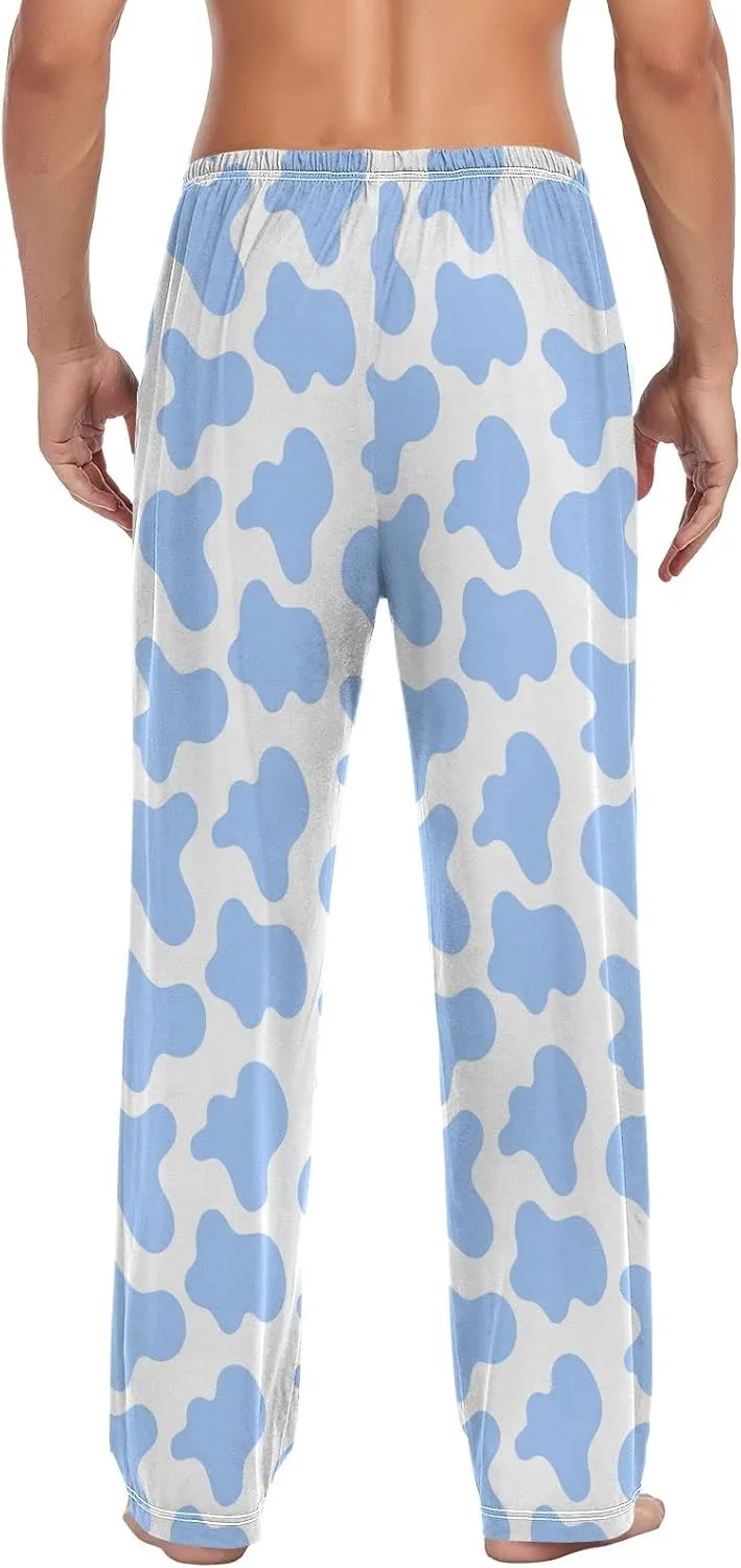 JUNZAN Cow Print Pajama Pants for Men Pj Pants Mens Pajama Bottoms Black White S