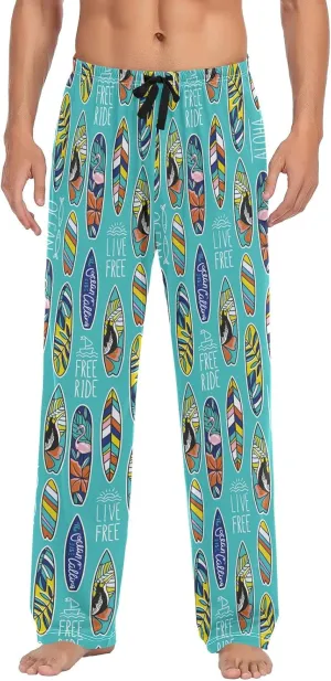 JUNZAN Free Ride Surfboards Mens Pajama Pants Funny Pajama Bottoms for Men Lounge Pants S