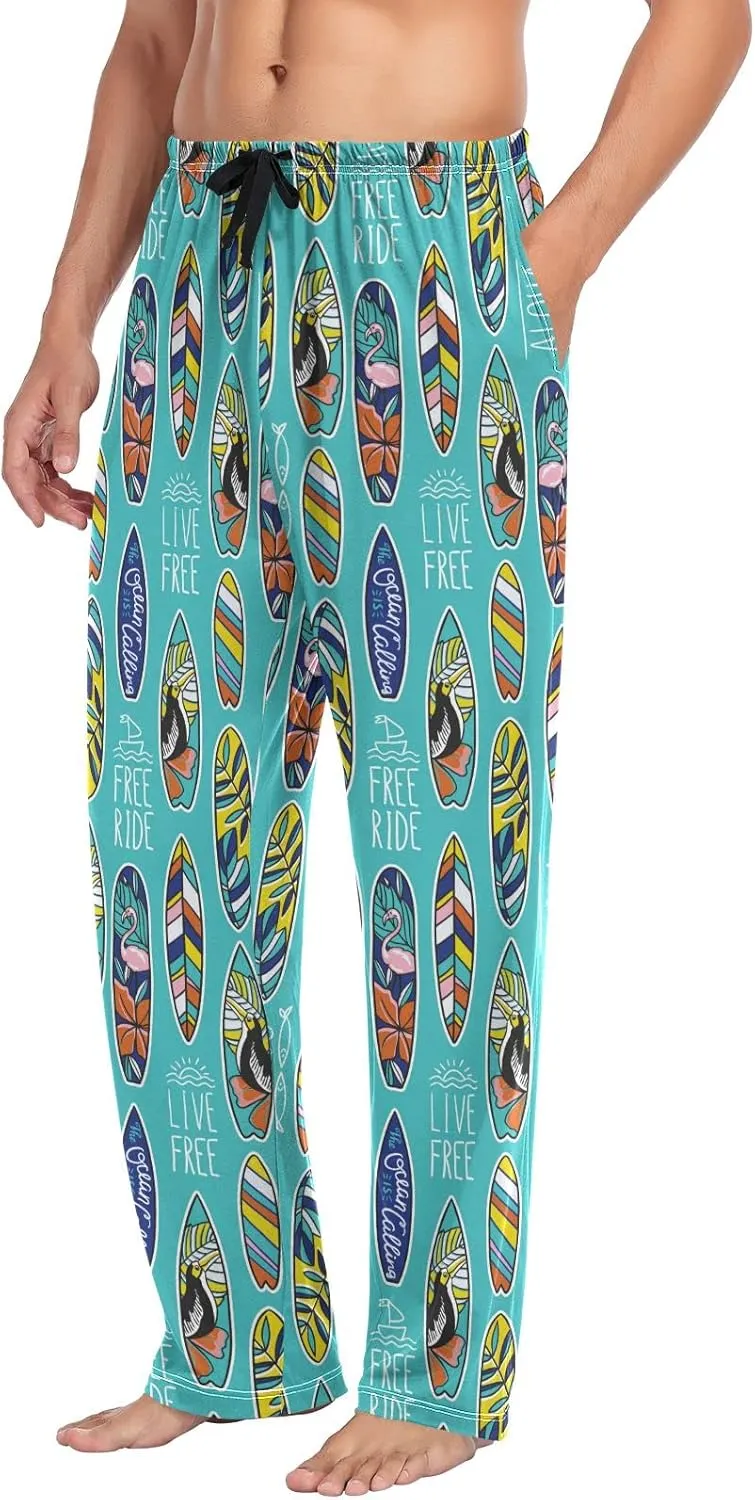 JUNZAN Free Ride Surfboards Mens Pajama Pants Funny Pajama Bottoms for Men Lounge Pants S