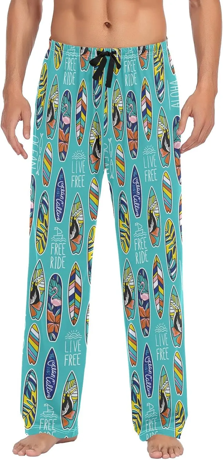 JUNZAN Free Ride Surfboards Mens Pajama Pants Funny Pajama Bottoms for Men Lounge Pants S