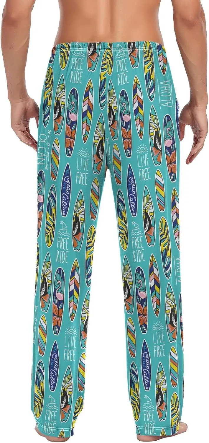 JUNZAN Free Ride Surfboards Mens Pajama Pants Funny Pajama Bottoms for Men Lounge Pants S