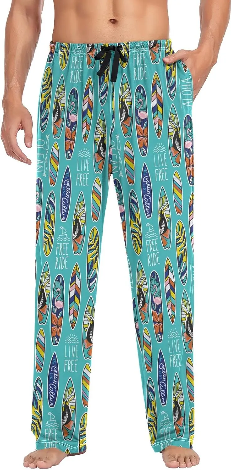 JUNZAN Free Ride Surfboards Mens Pajama Pants Funny Pajama Bottoms for Men Lounge Pants S
