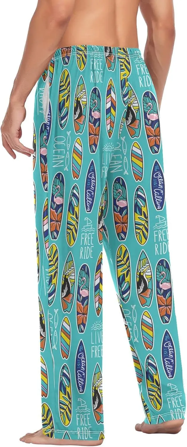 JUNZAN Free Ride Surfboards Mens Pajama Pants Funny Pajama Bottoms for Men Lounge Pants S