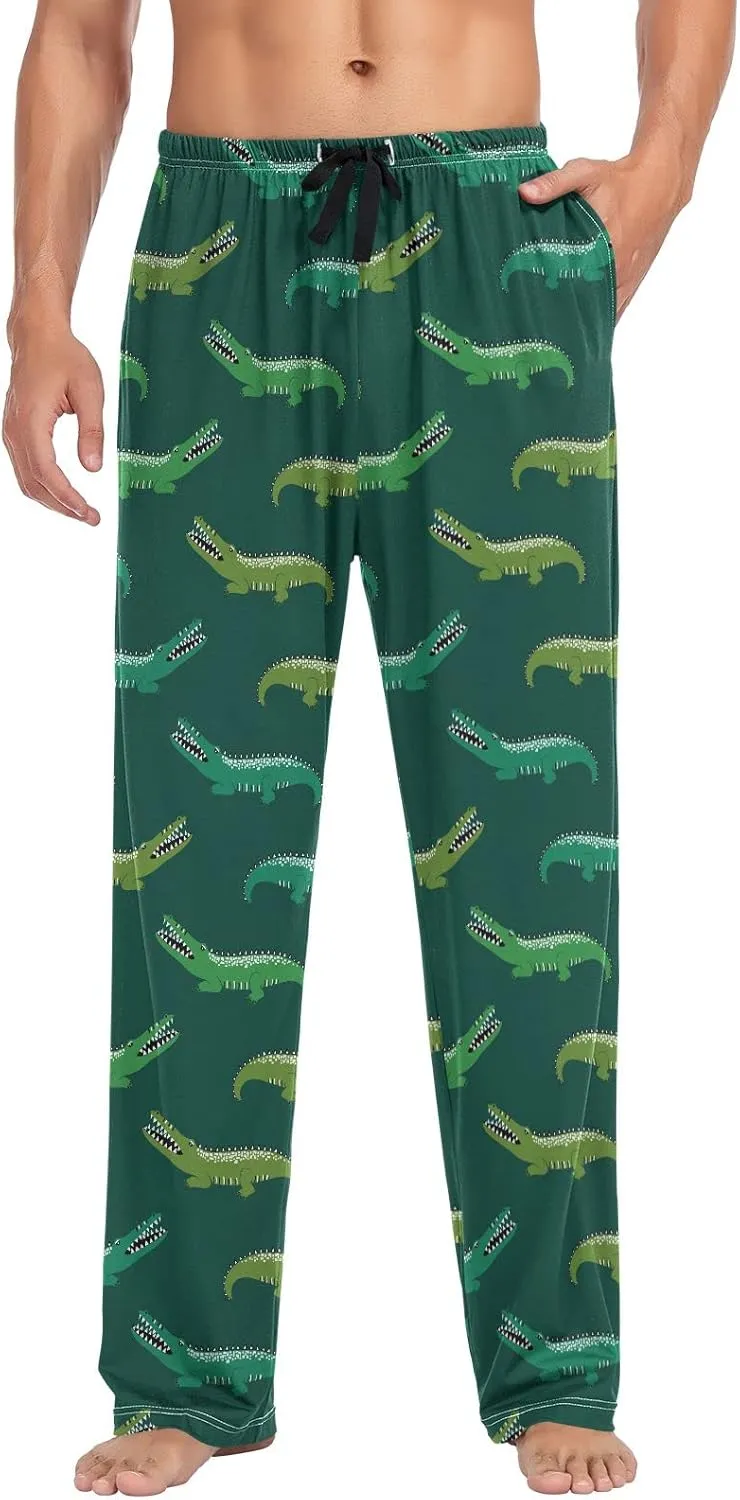JUNZAN Mens Pajama Pants Funny Alligator Crocodile Pajama Bottoms for Men Lounge Pants S Green