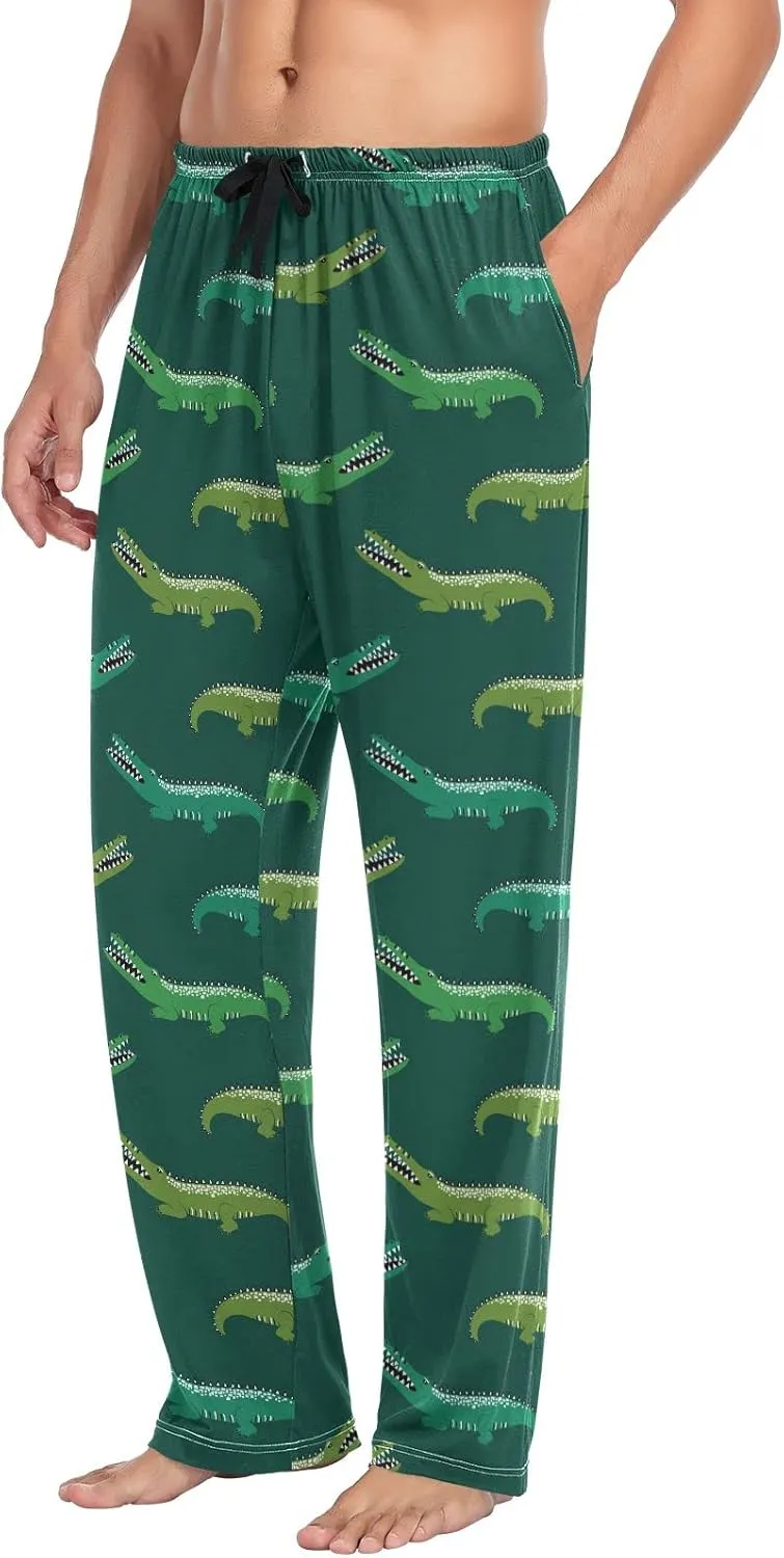 JUNZAN Mens Pajama Pants Funny Alligator Crocodile Pajama Bottoms for Men Lounge Pants S Green