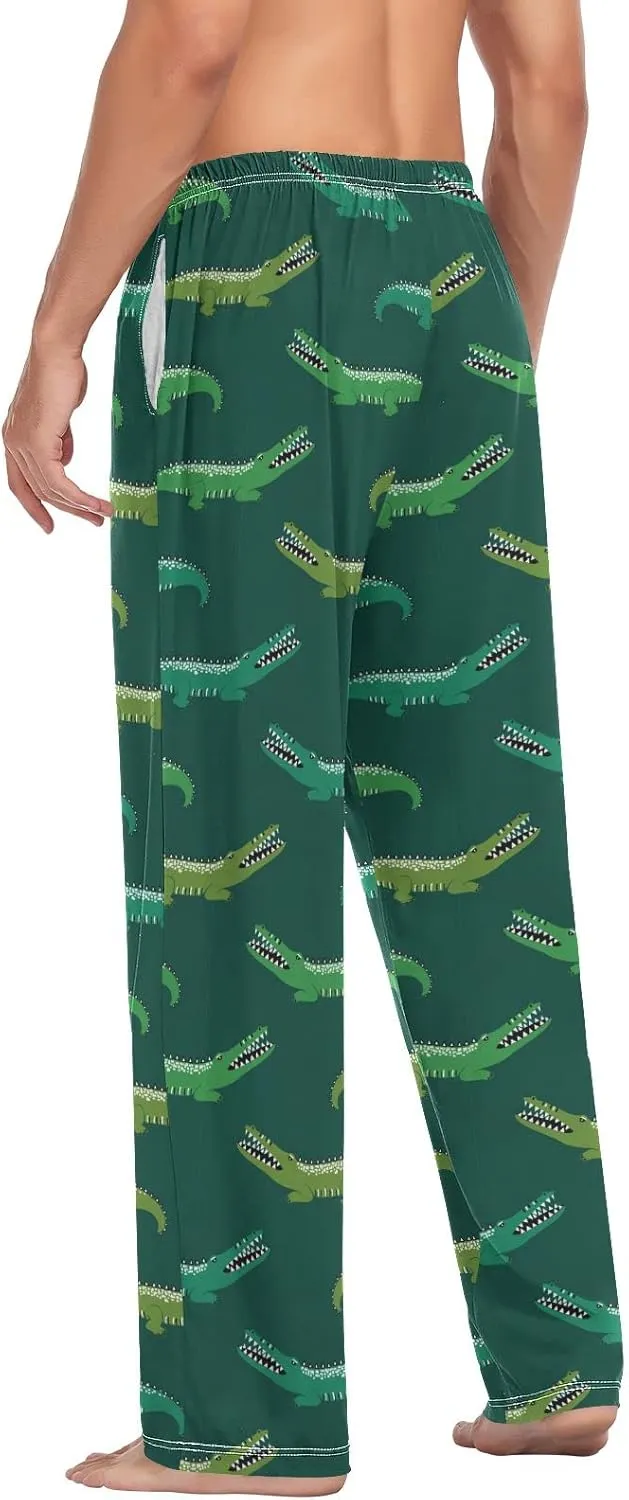 JUNZAN Mens Pajama Pants Funny Alligator Crocodile Pajama Bottoms for Men Lounge Pants S Green