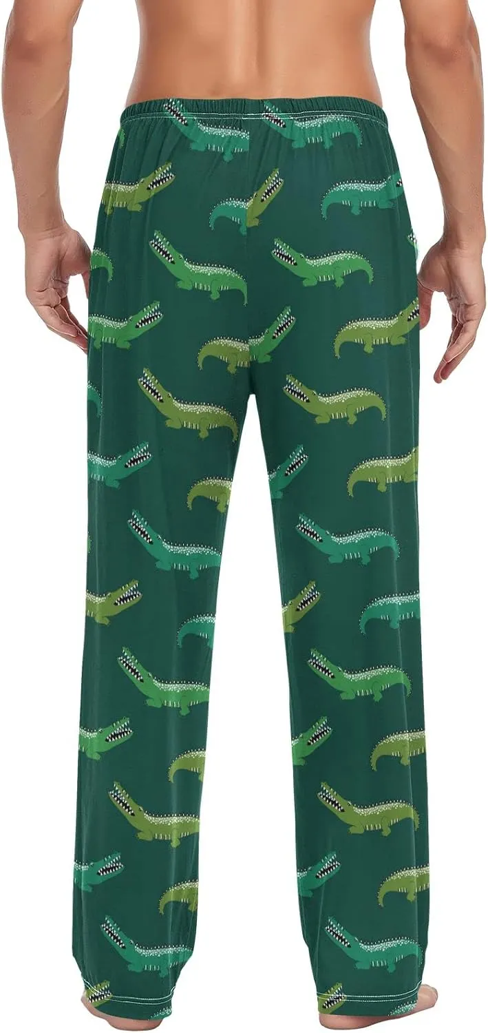 JUNZAN Mens Pajama Pants Funny Alligator Crocodile Pajama Bottoms for Men Lounge Pants S Green