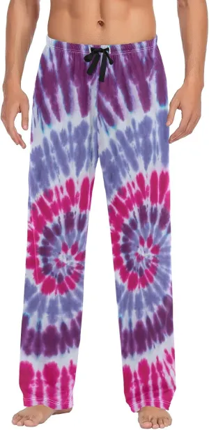 JUNZAN Tie Dyed Swirl Mens Pajama Pants Bright Purple Funny Pajama Bottoms for Men Lounge Pants S