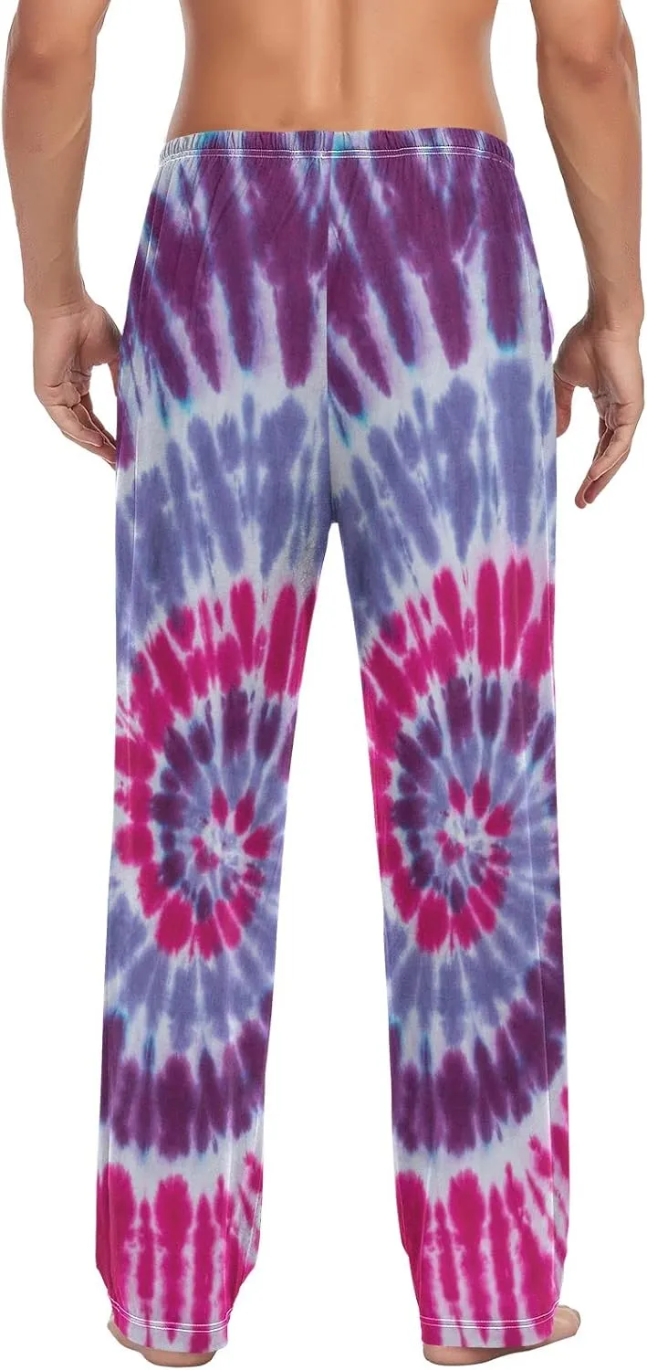 JUNZAN Tie Dyed Swirl Mens Pajama Pants Bright Purple Funny Pajama Bottoms for Men Lounge Pants S
