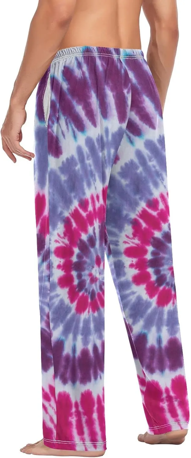 JUNZAN Tie Dyed Swirl Mens Pajama Pants Bright Purple Funny Pajama Bottoms for Men Lounge Pants S