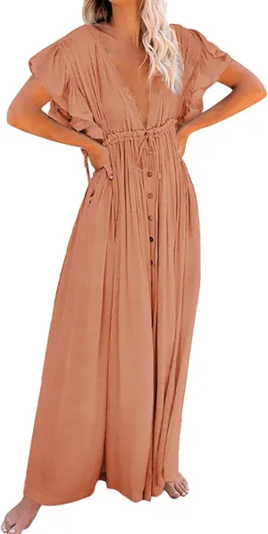 Kaftan Dresses for Women Plus Size Batwing Sleeve Caftans Long Bathing Suit Cover Up Maxi Beach Dress Loungewear