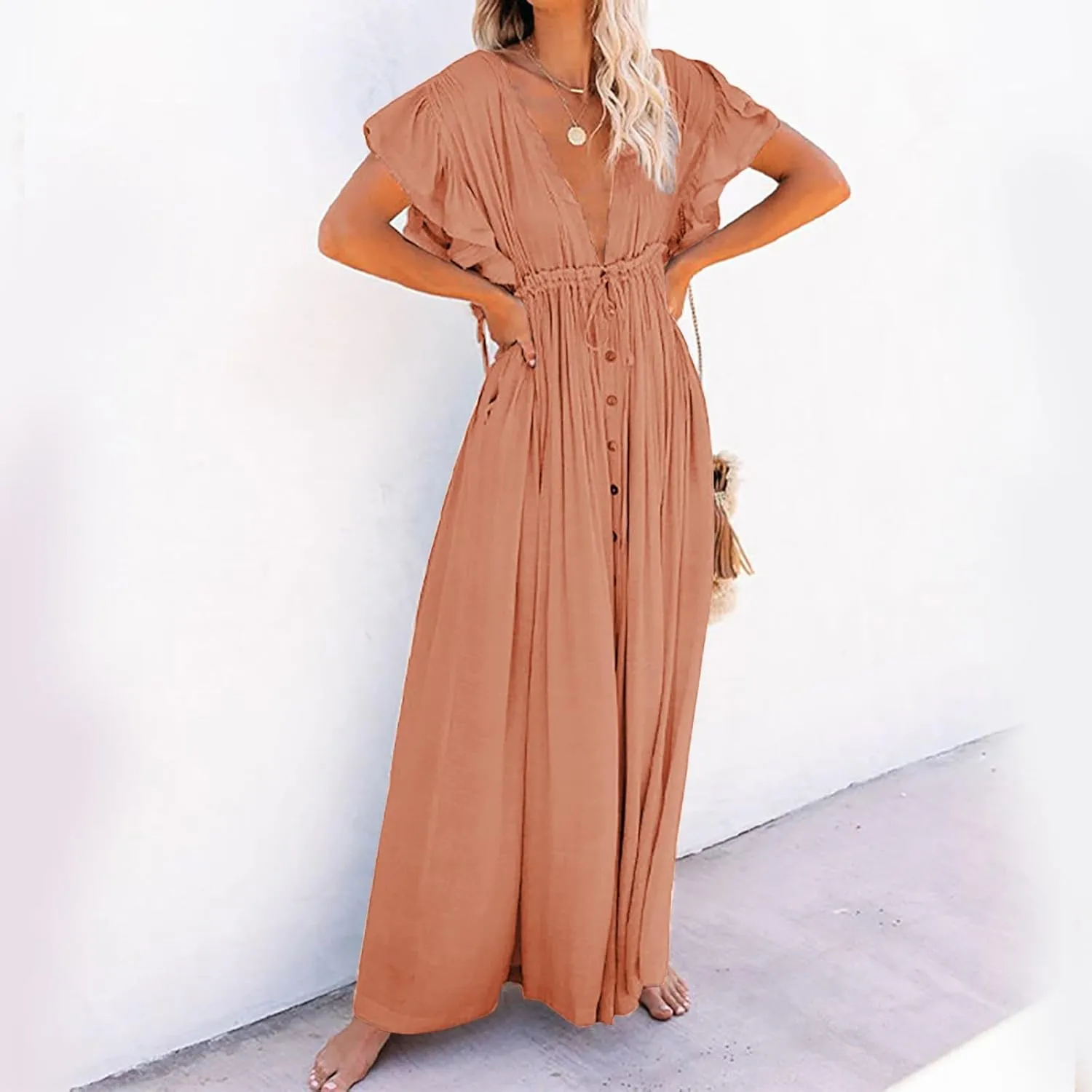 Kaftan Dresses for Women Plus Size Batwing Sleeve Caftans Long Bathing Suit Cover Up Maxi Beach Dress Loungewear